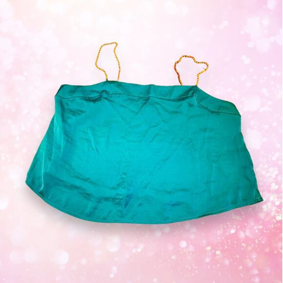 Urban Outfitters Satin Teal Rhinestone Chain Strapped Crop Top Size M - Picture 1 of 8